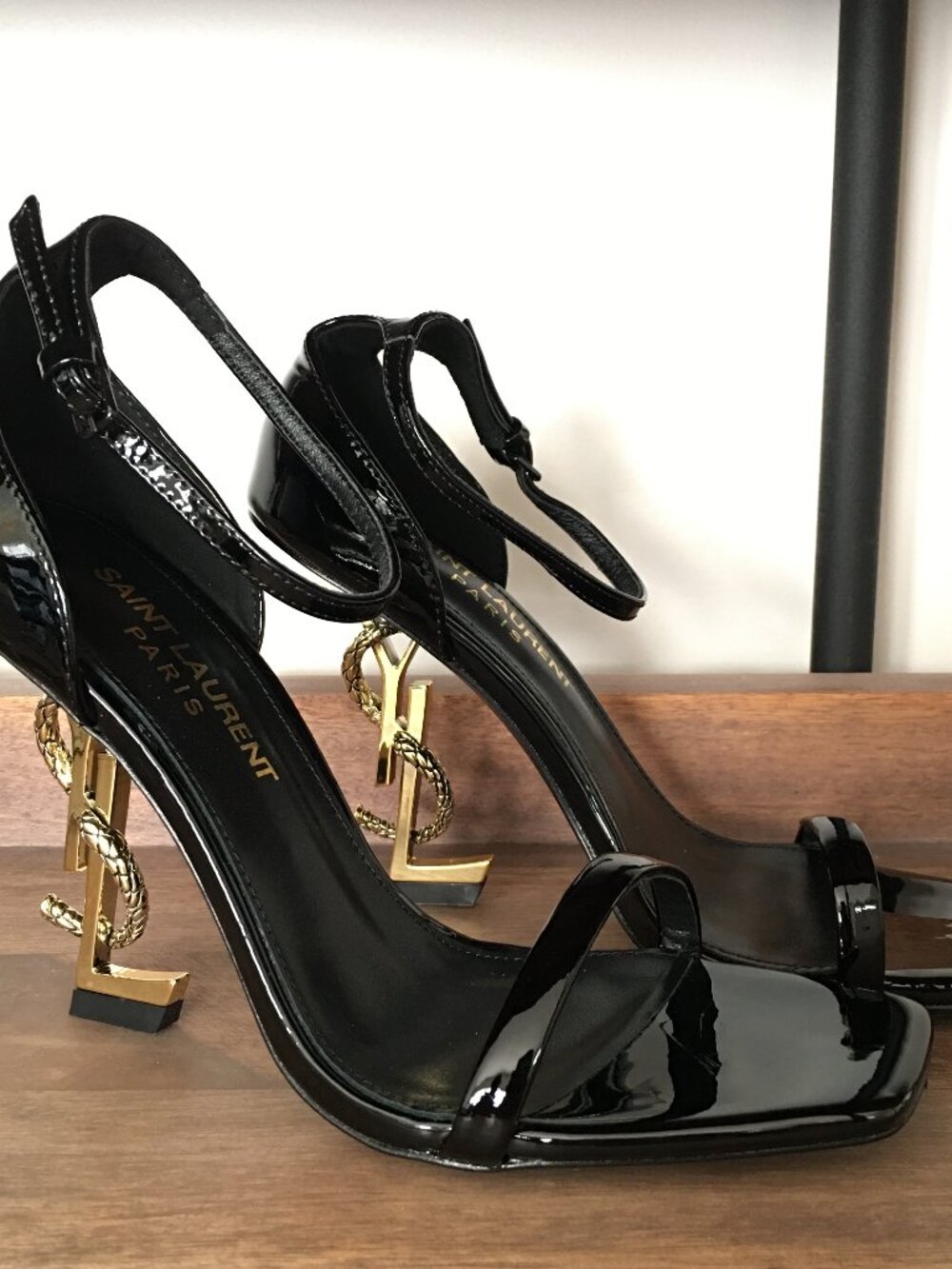 Saint Laurent Opyum YSL Snake Heel Black Patent Pumps 39